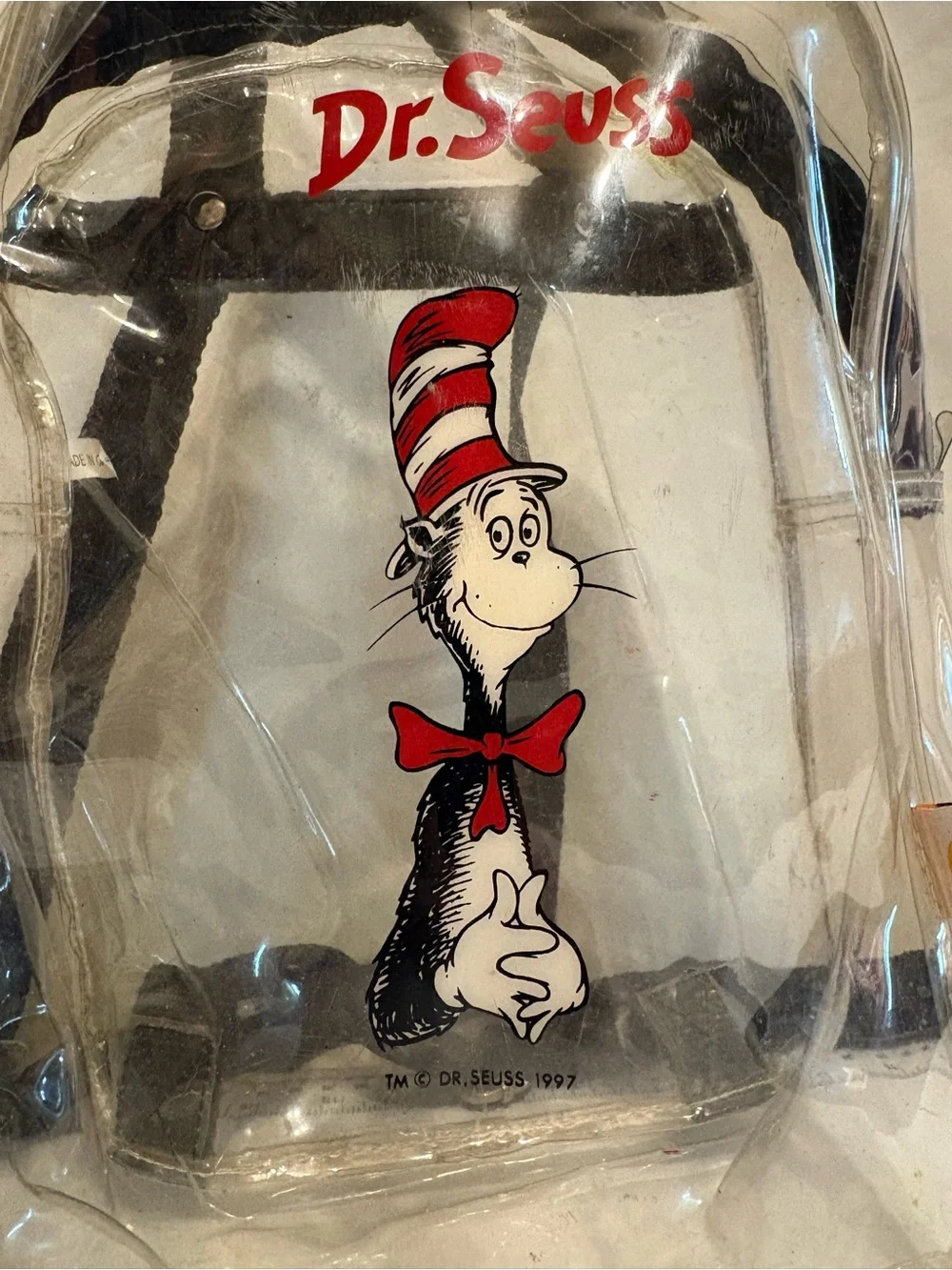 Dr. Seuss Clear Mini Backpack with Yellow Cat in the Hat Tab